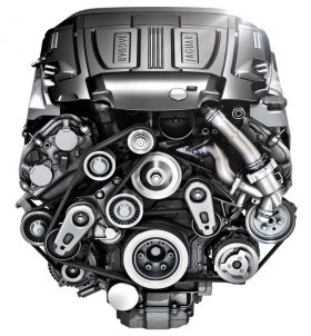 Front view of a Jaguar reconditioned engine